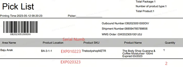 Fefo plan picking list